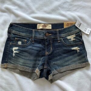 Hollister Blue Jean Short Shorts Distressed Rolled Cuffs, New With Tags
